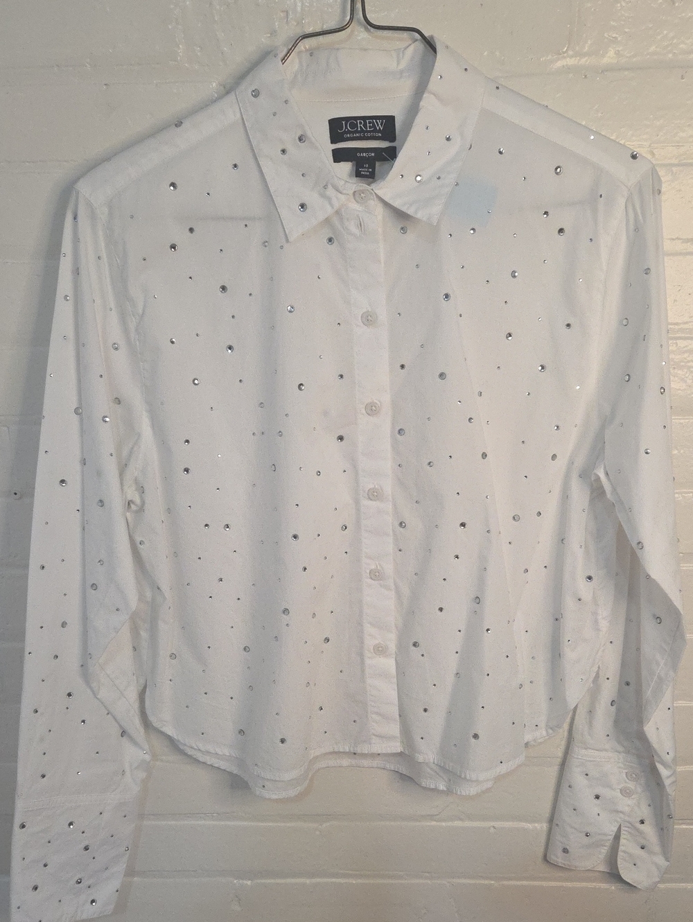 J. Crew White Button-Down Shirt with Scattered Rhinestones